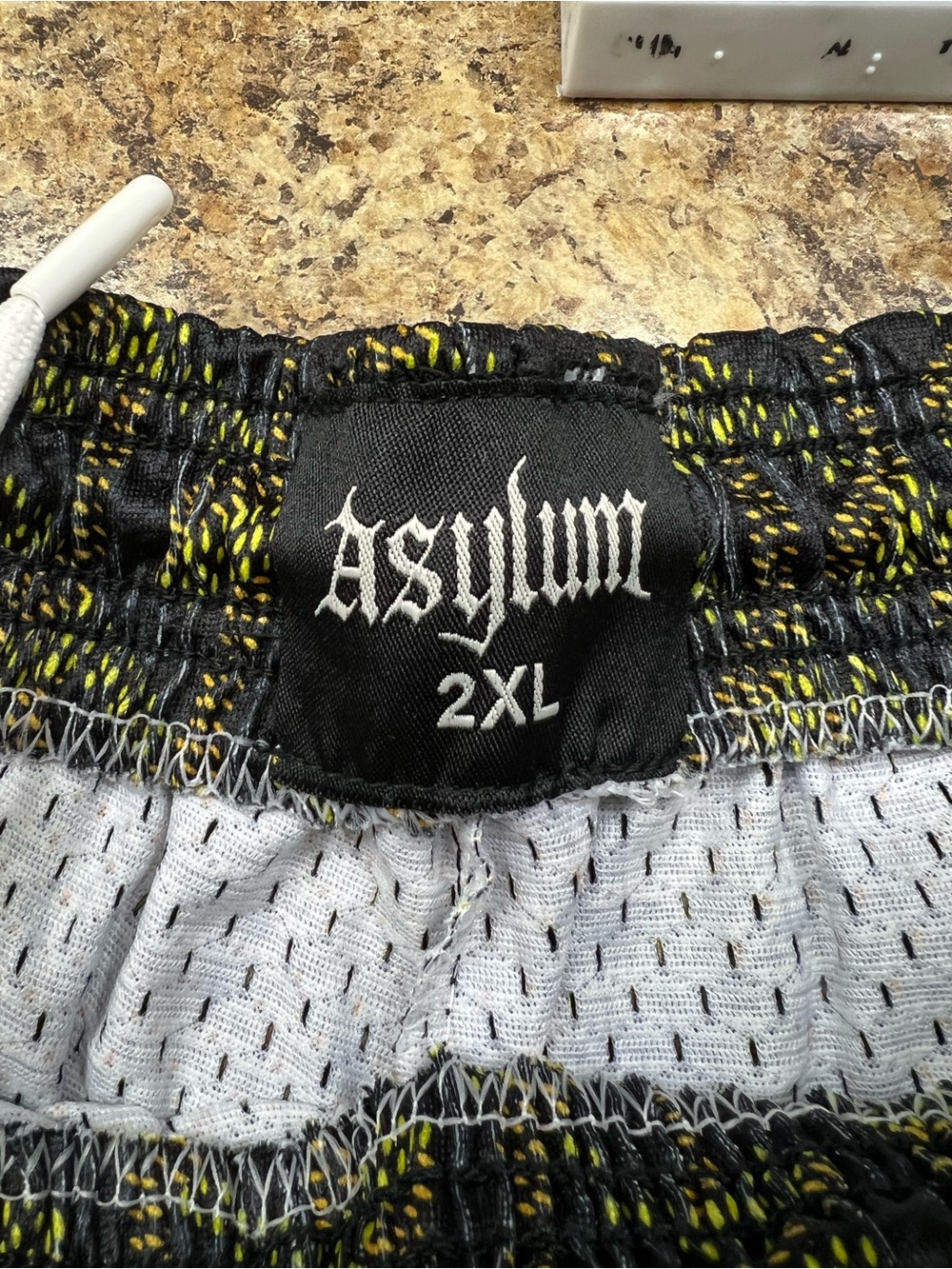 Men's Athletic Shorts in Black with Olive Pattern